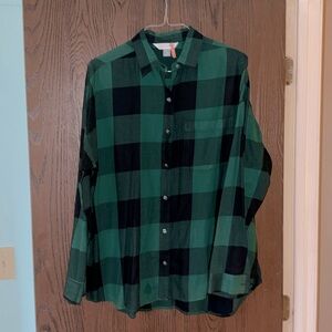 Black and Green plaid shirt 
Old Navy XL The boyfriend shirt